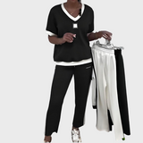 Γυναικείο Ανεπίσημο Σετ με Τοπ και Παντελόνι με V Ντεκολτέ