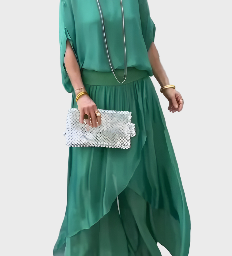 Τοπ Φαρδύ και Παντελόνι με Σκίσιμο – Σετ Δύο Τεμαχίων από Σιφόν