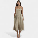 Ρετρό Μίντι Φόρεμα με Λεπτές Τιράντες