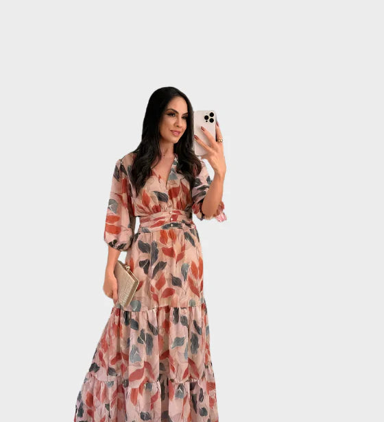 Μακρύ Φόρεμα με Λουλουδάτο Σχέδιο και Άνετη Γραμμή για Κομψές Μέρες