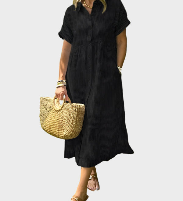 Ριγέ Πουκάμισο Φόρεμα με Πτερύγια, Κουμπιά και Λειτουργικές Τσέπες