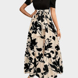 Φλοράλ Φόρεμα με Ψηλή Μέση και Ριγέ Μοτίβα