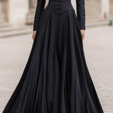 Κομψό Ραμμένο Μακρύ Φόρεμα με Μακριά Μανίκια