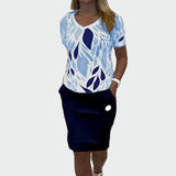 Σετ Τοπ με Σχέδιο και Κομψή Φούστα