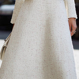 Λευκό Σακάκι από Τούλι με Τετράγωνη Λαιμόκοψη & Σετ Φούστας A-Line