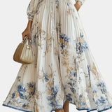 Μακρύ Φόρεμα με Φουσκωτά Μανίκια και V-Λαιμόκοψη