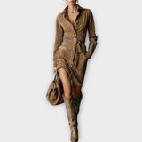 Σατέν Μίντι Φόρεμα με Μονόκουμπο και Γιακά