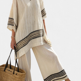 Σύνολο Μεσογείου Daisy από λινό μπαμπού με κομψές κόκκινες και πράσινες ρίγες