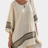 Σύνολο Μεσογείου Daisy από λινό μπαμπού με κομψές κόκκινες και πράσινες ρίγες