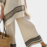 Σύνολο Μεσογείου Daisy από λινό μπαμπού με κομψές κόκκινες και πράσινες ρίγες