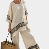 Σύνολο Μεσογείου Daisy από λινό μπαμπού με κομψές κόκκινες και πράσινες ρίγες