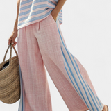 Σετ από λινό μπαμπού Daisy Μεσογειακό σε απαλό ροζ με κομψές γαλάζιες ρίγες