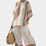 Σύνολο Μεσογείου Daisy από λινό μπαμπού με κομψές κόκκινες και πράσινες ρίγες