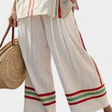 Σύνολο Μεσογείου Daisy από λινό μπαμπού με κομψές κόκκινες και πράσινες ρίγες