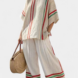 Σύνολο Μεσογείου Daisy από λινό μπαμπού με κομψές κόκκινες και πράσινες ρίγες