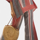 Σαλοπέτα Oversize Daisy σε Λινό με Ριγέ Κόκκινα Κοραλλί και Γκρι, Μοντέρνα και Άνετη Στιλ