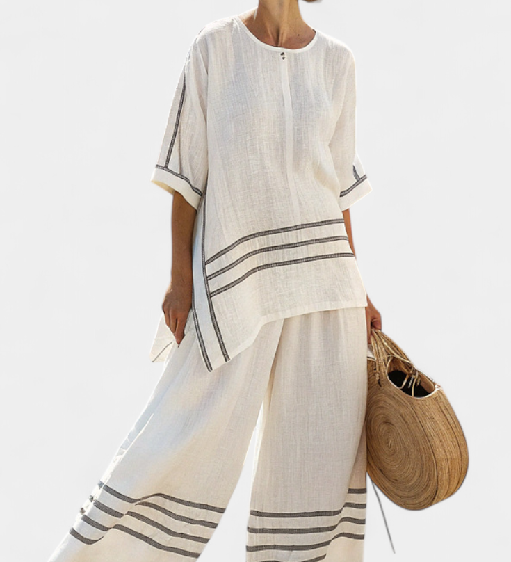 Σαλοπέτα με φαρδιά ρίγες και ασύμμετρο κόψιμο - σύγχρονο και άνετο στυλ