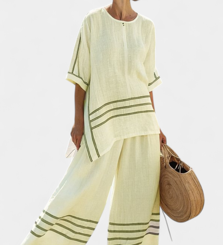 Σαλοπέτα με φαρδιά ρίγες και ασύμμετρο κόψιμο - σύγχρονο και άνετο στυλ