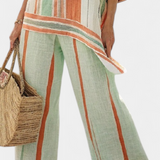 Εlegante Σετ από Λινό Μπαμπού με Ρίγες και Ασύμμετρη Μπλούζα και Φαρδιά Παντελόνια για Ένα Εκλεπτυσμένο Στυλ