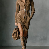 Σατέν Μίντι Φόρεμα με Μονόκουμπο και Γιακά