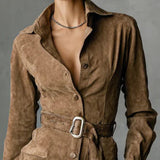 Σατέν Μίντι Φόρεμα με Μονόκουμπο και Γιακά