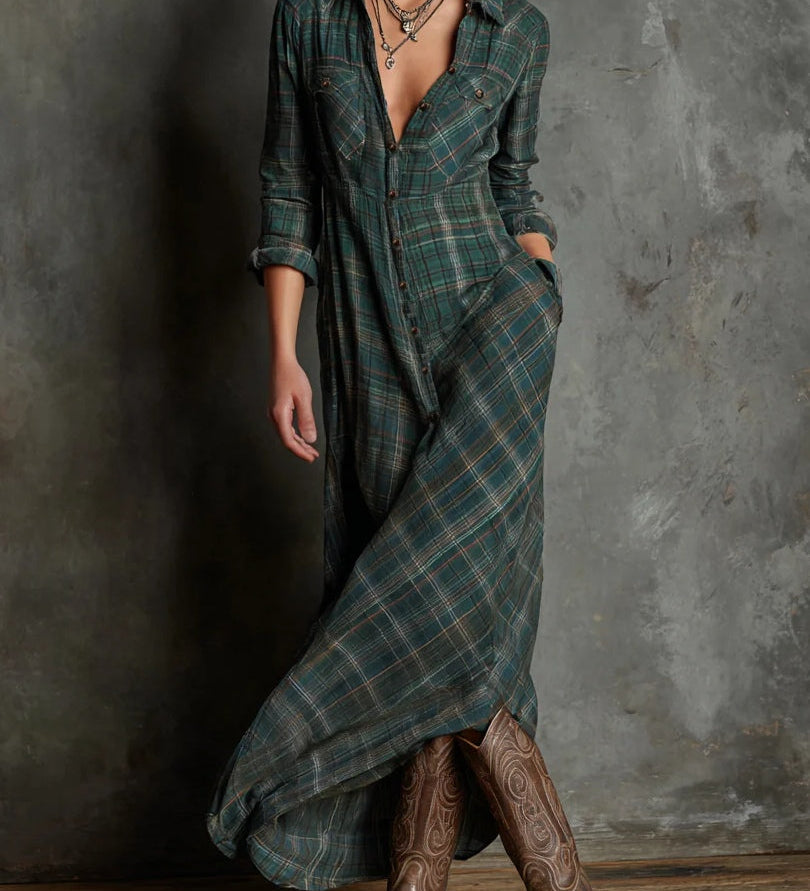 Πράσινο Πλαίσιο Λαβής Μονοκόμματο Μακρύ Φόρεμα