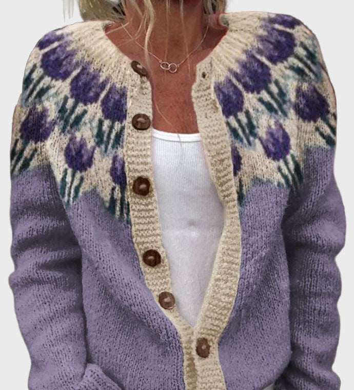 Πλεκτό Γιλέκο με Λουλουδάτο Σχέδιο