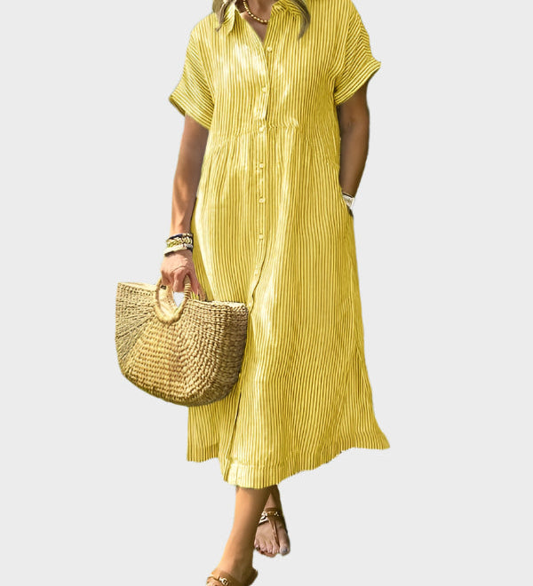 Ριγέ Πουκάμισο Φόρεμα με Πτερύγια, Κουμπιά και Λειτουργικές Τσέπες