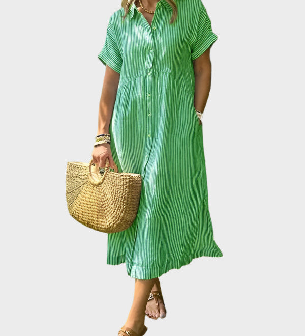 Ριγέ Πουκάμισο Φόρεμα με Πτερύγια, Κουμπιά και Λειτουργικές Τσέπες