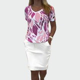 Σετ Τοπ με Σχέδιο και Κομψή Φούστα