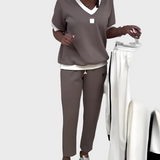 Γυναικείο Ανεπίσημο Σετ με Τοπ και Παντελόνι με V Ντεκολτέ