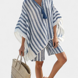 Σετ ριγέ Nancy με μπλούζα oversized και κομψά σορτς