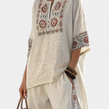 Σύνολο Μεσογείου Daisy από λινό μπαμπού με κομψές κόκκινες και πράσινες ρίγες