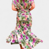 Μακρύ Λουλουδάτο Φόρεμα με V Ντεκολτέ και Ρομαντική Φινέτσα