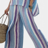 Κομψό Σετ Ριγέ Daisy σε αποχρώσεις Μάλβα και Ανοιχτού Γαλάζιου για μια σοφιστικέ εμφάνιση