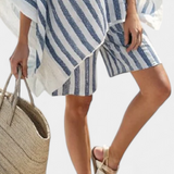 Σετ ριγέ Nancy με μπλούζα oversized και κομψά σορτς