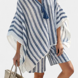 Σετ ριγέ Nancy με μπλούζα oversized και κομψά σορτς