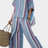 Κομψό Σετ Ριγέ Daisy σε αποχρώσεις Μάλβα και Ανοιχτού Γαλάζιου για μια σοφιστικέ εμφάνιση