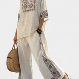 Σύνολο Μεσογείου Daisy από λινό μπαμπού με κομψές κόκκινες και πράσινες ρίγες