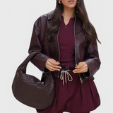 Μωβ Μεσαία Τσάντα Υφασμένη με Λεπτομέρεια Κόμπου